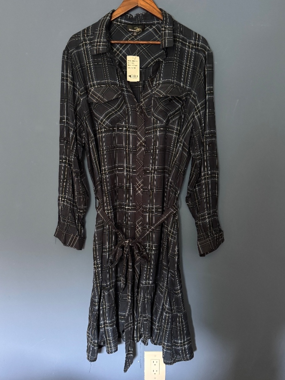NWT Suzanne Betro Navy Blue Plaid Dress